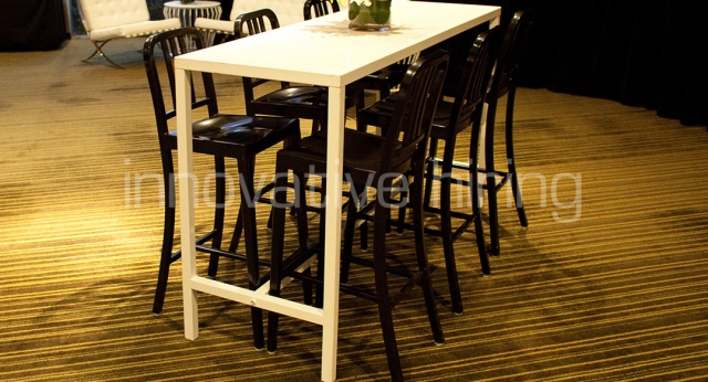 Features: Bench Bar with Navy Stools