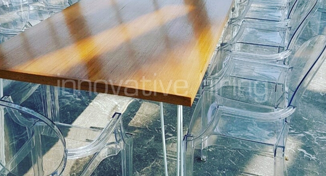 Features: Hairpin Dining Table with Louis Ghost Chairs