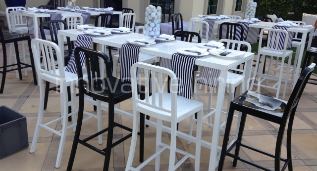 Features: Navy Bar Stools & Bench Bars