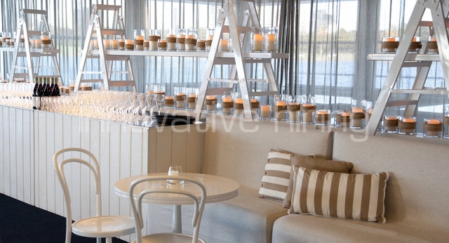 Features: Industrial Scaffold Shelving, Bentwood Chairs & NY Cafe Table